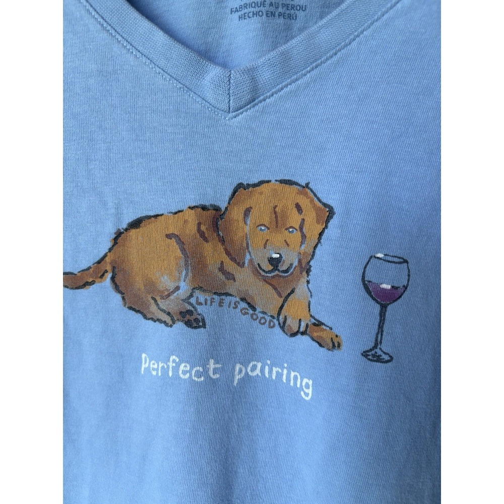 Life Is Good Crusher Tee V Neck Women's M Long SLV Dog Wine Perfect Pairing - Picture 2 of 6